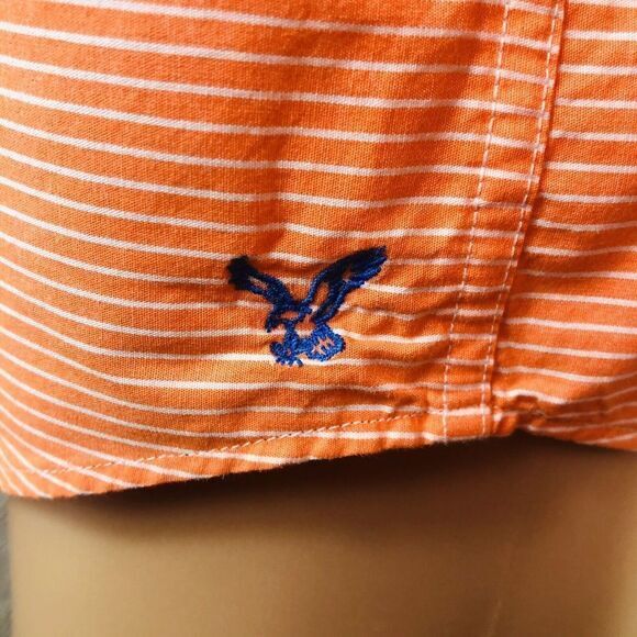 American Eagle Men's Athletic Fit‎ Button Up Orange White Striped Shirt Size L - Picture 9 of 12